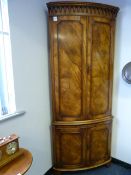 Reproduction Mahogany Corner Cabinet with Glazed Shelves and Satinwood Interior