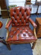 Oxblood Leather Button Backed Armchair