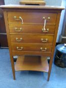 Mahogany Four Drawer Music Cabinet on Four Square Tapered Legs and Undershelf