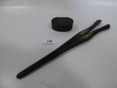Pair of Ebony Glove Stretchers and a Snuff Box