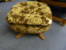 1970's Teak Wood and Upholstered Footstool