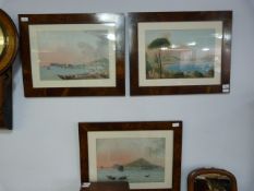 Three Walnut Framed Watercolours of European Scenes