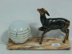 Decorative Table Lamp on Marble Plinth with Deer