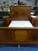 Empire Style Double Bed in Walnut with Ormolu Mounts and Sunburst Design Panels