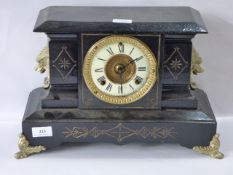 Large Painted Slate Mantel Clock with Dolphin Embellishments