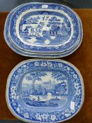 Several Large Blue and White Meat Plates