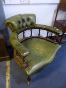 Green Leather Button Backed Club Chair