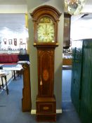 Painted Face Grandfather Clock with Elaborate Inlaid Case by Brunner