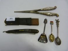 Cutthroat Razor in Box and a Pair of Silver Handled Glove Stretchers, Etc