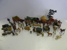 Large Collection of Lead Farm Models Including: Horses, Carts, Hay Stacks, Etc