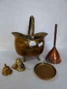 Brass Coal Box, Bottle Openers, Copper Funnel, Etc