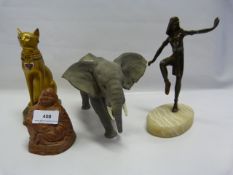 Elephant Figurine, Egyptian Cat and a Buddha