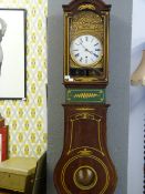French Long Case Coromose Clock with Hand Painted Detail, Brass and Enamel Dial