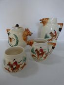 Pottery Tea Set with Fox Masks