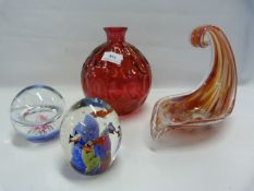 Glass Vase, Centerpiece and Two Paper Weights