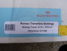 *Prema Splashback by Bushboard, Pattern: Roman Travertine Etching, Size: 30mm by 30mm by 600mm