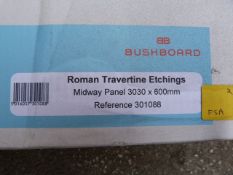 *Prema Splashback by Bushboard, Pattern: Roman Travertine Etching, Size: 30mm by 30mm by 600mm