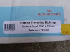 *Prema Splashback by Bushboard, Pattern: Roman Travertine Etching, Size: 30mm by 30mm by 600mm