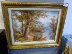 Gilt Framed Oil on Canvas by I.Cafier of a Woodland Scene