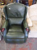 Green Leather and Wood Electric Recliner