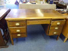 Oak Double Pedestal Desk with Brass Handles