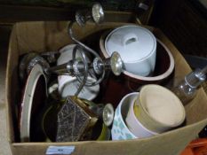 Box Containing Decorative Items, Candelabra, Etc