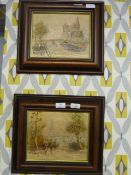 Two Mahogany Framed Oils of Paris