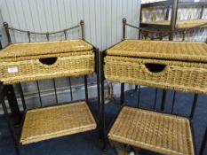 Pair of Basket and Wrought Iron Bedside Cabinets