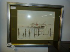 Framed Watercolor by Colin Verity 1994 of a Humber Ferry