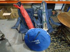 Three Folding Chairs, a Croquet Set and a Pop-up Tent