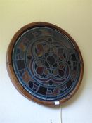Circular Leaded Glass Illuminated Panel in Oak Frame