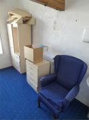Remaining Contents of Room 26 Which Includes; Parker Knoll Style Wing Back Chair, Cream Wardrobe and