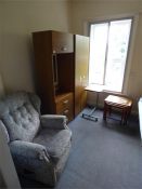 Remaining Contents of Room Which Includes; Teak Towel Top Nest of Tables, Reclining Chair, Bed Table