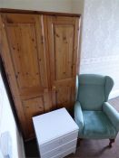 Remaining Contents of Room 7 Which Includes; Pine Double Door Wardrobe, Bedside Table, and a High