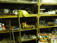 Contents of the Shelves Including; Assorted Cables, Wires, Paint, Handles, Light Fitting, Etc