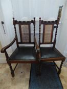 Pair of Edwardian, Oak Chairs with Bergere Seat, Backs and Upholstered Seats