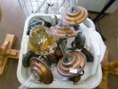 Basket Containing Assorted Retro Style Reproduction Oil Lamps and Globe