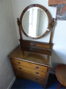 Oak Dressing Table with Circular Bevelled Glass Mirror