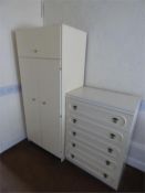 Cream Wardrobe and a Chest of Five Drawers