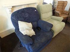 Two Electric Reclining Chairs one Green one Blue