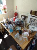 Assorted Pottery and Display Items Including; Brass Ducks, Vases, Blue and White Oriental Style