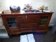 Mahogany Sideboard Enclosed by Leaded Glass Windows on Cabriole Legs