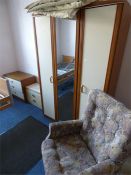 Assorted Bedroom Furniture Including; Wardrobe, Chest of Drawers and High Seat Upholstered Chair
