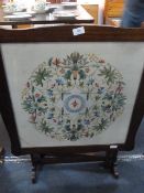 Mahogany Framed Tapestry Fire Screen/Occasional Table