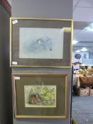 Original Watercolour of a Bunny and a Framed Print of a Field Mouse