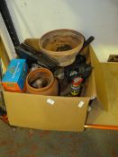 Box Containing Terracotta Pots, Exterior Lights, Etc