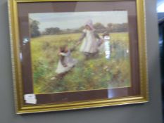 Gilt Framed Print of Children Playing in a Meadow