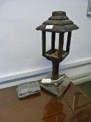 Decorative Oak Table Lamp in the Form of a Street Lamp with Leaded Glass Panes
