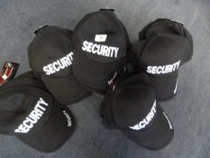 Eleven Black Baseball Caps and Embroidered Security