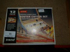 Box Containing a Twelve Piece Set of Trend 1/4 Inch Router Bits